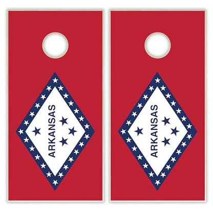 State Flag Solid Wood Regulation Cornhole Set 4 Feet x 2 Feet Includes Set of 8 Bags and Carrying Case with Optional LED Lights and Lamination - style: Arkansas