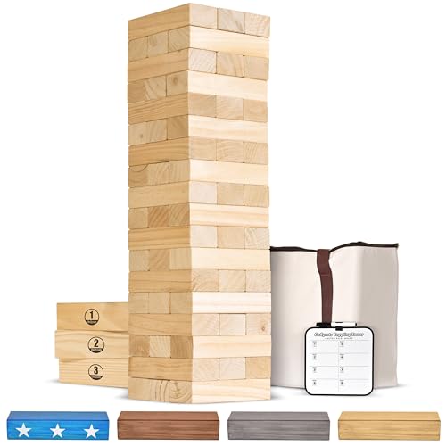GoSports Giant Wooden Stacking Game - Stacks Up to 5 ft - Choose Brown Wood Stain, Gray, Natural, Stars & Stripes, or Tropical Hardwood - Toppling Tower - color: Natural Wood