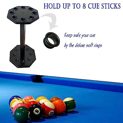 Freestanding Billiard Cue Rack, Pool Table Accessories Hold 8 Cues, Pool Cue Stick Holder, Wooden Floor Stand Pool Cue Holder for Billiard Game Room (Black) - color: Black
