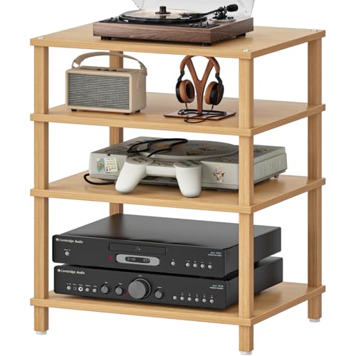 LELELINKY 4-Tier AV Media Player Stand, Natural Stereo Cabinet, Modern Audio Shelf, Wooden TV Stand,Game Console Shelf, Multifunctional Entertainment Center, Suitable for Home, Conference Room - color: Natural, size: 4 Tier