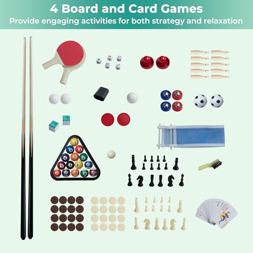 Giantex 10-in-1 Multi Game Table, Combo Game Table Set w/Hockey, Foosball Pool Ping-Pong Chess Cards Checkers Bowling, Shuffleboard, Backgammon, Adult Size Foosball Table for Game Room, Family - size: 41.5"L x 24"W x 31.5"H, style: 10-in-1