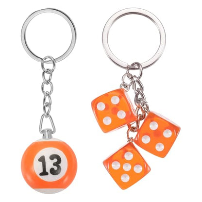PATIKIL 13 Ball Keychain, Lucky Number 13 Pool Balls with Dice Keychain Creative Keyring Charm Pendant for Bag Wallet Purse Car Cellphone Accessories, Orange