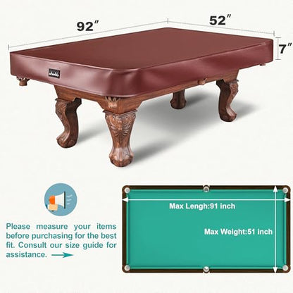 Pool Table Cover, Heavy Duty Leatherette Billiard Pool Table Covers Hard Top, Waterproof & Tearproof Cover for Pool Table 7/8/9 Feet Fitted (Brown/Matte, 7FT-92"LX 52"WX 7"H) - color: Brown, size: 7FT (92" x 52" x 7")