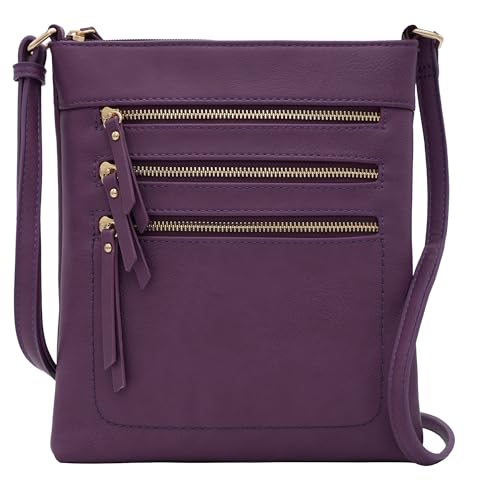 Solene Crossbody Bag Functional Multi Pocket Messenger Purse Top Zip Closure Shoulder Handbag With Adjustable Strap - color: Purple