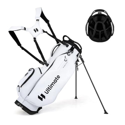 ULTIMATE Golf Stand Bag, 8-Way Golf Bag with 5 Pockets, Rain Hood, Detachable Dual Shoulder Strap, Lumbar Pad, Handles, Portable Golf Club Bag for Men & Women - color: White
