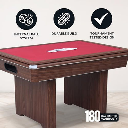 Hathaway Renegade II 54-in Bumper Pool Table for Game Room – 3 in 1 Game Table with Reversible Top & Ball Return System – Includes Cues, Balls, Chalk, Brush & Cards – Red Felt with Walnut Finish