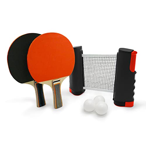 Ping Pong Set with Retractable Net, 2 Ping Pong Paddles, 3 Ping Pong Balls Portable Table Tennis Set Indoor and Outdoor Activities - color: Black Net