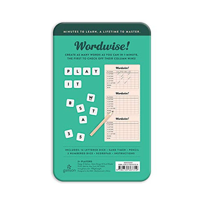 Galison Wordwise! Dice Game – Fun Dice Game for Kids, Easy to Play Family Game for 2+ Players, for Ages 8+ – Convenient Storage Tin and Instructions Included, Great Learning Activity for Kids - style: Wordwise