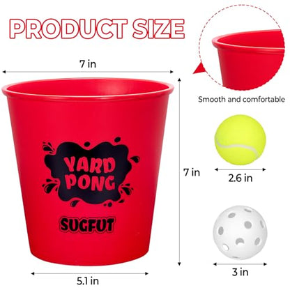Yard Pong Outdoor Games, Giant Yard Games Set with 12 Buckets and Balls for Adults and Family, Toss Game Throwing Games for Beach, Camping, Lawn and Backyard - color: red