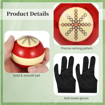 Billiards Cue Ball, Practice Training Ball with 2 Billiard Gloves, for American Eight Balls Billiards Training, Beginners