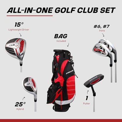 Precise XD-J Kids Golf Clubs Set – Boys’ & Girls’ Junior Golf Set with Lightweight Graphite Shafts, Hybrid, Putter & Stand Bag - color: Red Ages 6-8, size: Left Hand