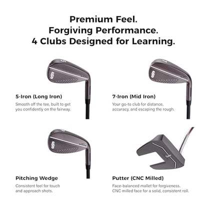 Golf Club Set - Starter Golf Clubs for Men with Sunday Stand Bag - 5-Piece Game Improvement Irons Set Including 5i, 7i, PW, Putter, and Bag. Premium 431 Stainless Steel, Hollow Body Design - color: Black