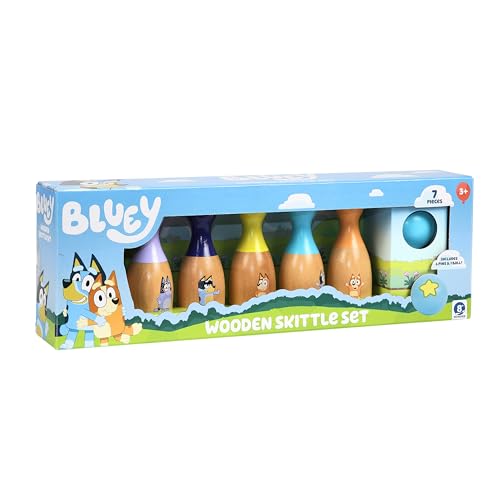 Bluey Wooden Bowling Set – Skittle Game with 6 Character Wooden Bowling Pins, Durable Toy for Kids Ages 3+, Indoor & Outdoor Play - style: Bowling Skittles