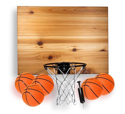 Elite Mini Basketball Hoop & Ball Set, Wall Mount, Indoor Made in the USA Cedar Backboard. Includes 9” Hoop, Net, Pump & 5 Mini Basketballs.