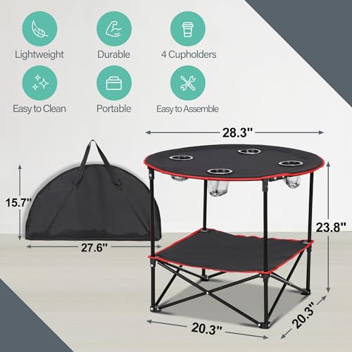 ZENY Portable Folding Picnic Table Outdoor Camping Table with 4 Cup Holders and Carrying Bag Collapsible Portable Tables Folding for BBQ Outdoor Fishing