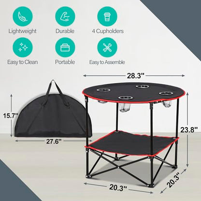 ZENY Portable Folding Picnic Table Outdoor Camping Table with 4 Cup Holders and Carrying Bag Collapsible Portable Tables Folding for BBQ Outdoor Fishing