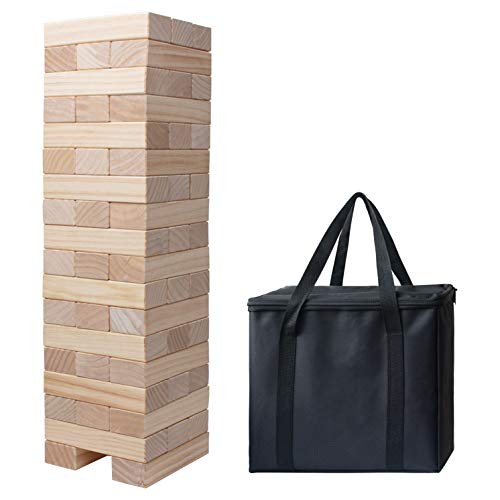 PetGirl Giant Tumble Tower 54PCS - Jumbo Wooden Stacking Game Over 4 FT for Kids Adults Family, Premium Pine Outdoor Yard Game for BBQ, Party, Camping