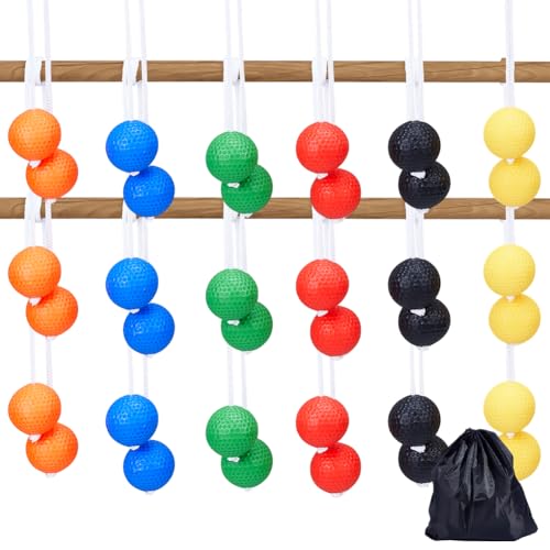 MAYJOYDIY 18 Pack Ladder Ball 6 Colors Replacement Balls Ladder Toss Balls Set with Storage Bag for Toss Match Yard Lawn Golf Game