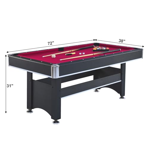 Tomkate 6-Foot Pool and Table Tennis Multi Game with Felt and Table Tennis Surface. Includes Billiard Accessories, Cues, Paddles and Balls for Family Game Room - color: Red Felt with Black Body