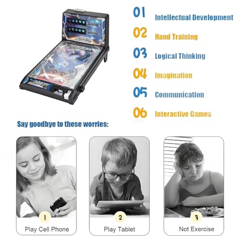 Retro Tabletop Pinball Machine - Classic Electronic Pinball Game with LED Lights, Sounds Scorer, Arcade Shooting Puzzle Toy for Kids and Adults, Gift for Birthday Christmas Party