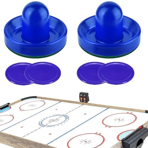 Air Hockey Pushers, Air Hockey Pucks and Air Hockey Paddles, Goal Handles Paddles Replacement Accessories for Game Tables (2Pushers, 4Pucks) - size: 2PCS Blue