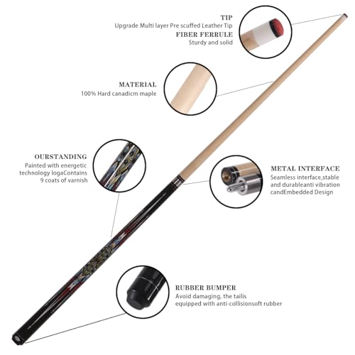 Canadian Maple Pool Cue Stick, Stainless Steel 5/16" X 18 Joint, 58 Inch 13mm Tip Billiard Pool Cue Stick, 19 20 oz, 2-Piece Pool Cue Stick for Beginner, Commercial Home Entertainment - color: Model D (19oz)