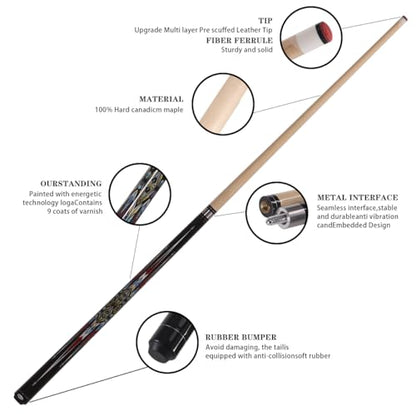 Canadian Maple Pool Cue Stick, Stainless Steel 5/16" X 18 Joint, 58 Inch 13mm Tip Billiard Pool Cue Stick, 19 20 oz, 2-Piece Pool Cue Stick for Beginner, Commercial Home Entertainment - color: Model D (19oz)