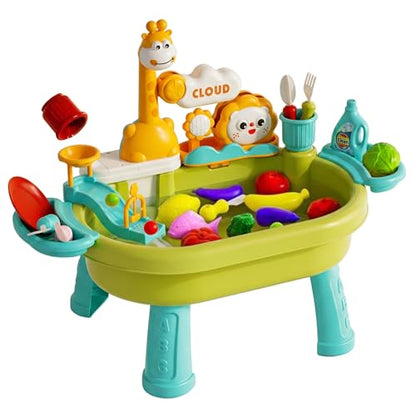 Toy Sink with Running Water, Multi-Play Toddler Water Table with Circulating Faucet, Detachable Legs, Green (4 Rechargeable AA Batteries & Screwdriver Included).. - color: Green