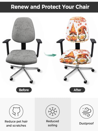 Savannan Office Chair Cover, Thanksgiving Gnome Sunflower Protective Stretch Elastic Universal Cover for Desk Task Chair,Computer Rotating Chair 1 Pcs Fall Orange Maple Leaves