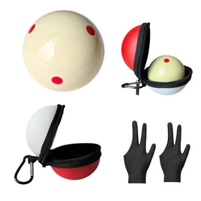 6 Dots Cue Ball With Case,Training Billiard Ball,2-1/4" Practice Training Artifact,Pool Cue Ball with Six Dots,Three Finger Gloves and Billiard Ball Bag - color: 6 Red Dots Ball