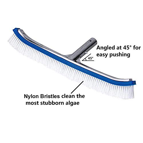 Swimming Pool Wall & Tile Brush,18" Heavy Duty Vinyl Polished Aluminum Back Cleaning Brush Head Designed for Cleans Walls, Tiles & Floors, Nylon Bristles Brush Head with EZ Clips (Pole not Included) - color: White