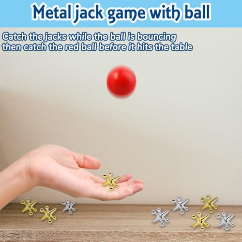 ZeeDix 3 Sets Jacks Game and Pick Up Sticks, 180 Pcs Sticks and 30 Pcs Metal Jax with 3 Pcs Red Rubber Balls, Classic Pick Up Sticks Game for Kids Adults Family - style: 3 Set