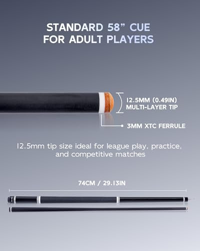 CRICAL RICAL Carbon Fiber Pool Cue 58” 19oz Billiard Cue Pro Taper Shaft Low Deflection Pool Cue Stick Professional Hand-Made Inlay Pool Stick with 12.5mm Tip-Competition Level, Ultra-Smooth - color: Black