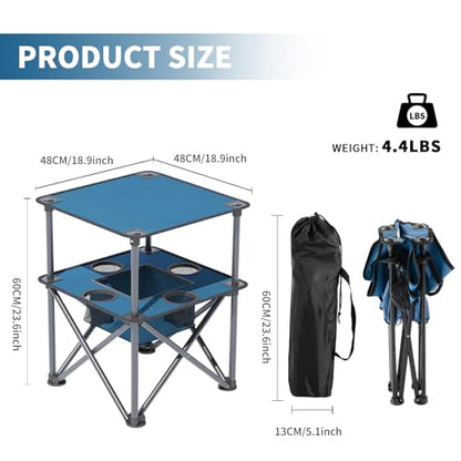 Folding Camping Table, Portable Outdoor Picnic Table, Lightweight Square Camp Table with Built-in 4 Cup Holders Food Basket and Travel Bag for Barbeque Beach Camping and Tailgate Blue - color: Blue