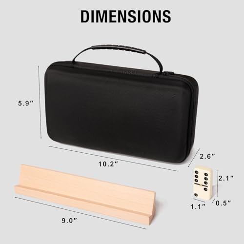 Jumbo Dominos Set with 4 Wooden Racks, Double 6 Dominoes Set with Portable Case 28 Domino Tiles with 4 Tile Holders in Travel Case for Classic Family Board Game