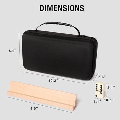 Jumbo Dominos Set with 4 Wooden Racks, Double 6 Dominoes Set with Portable Case 28 Domino Tiles with 4 Tile Holders in Travel Case for Classic Family Board Game