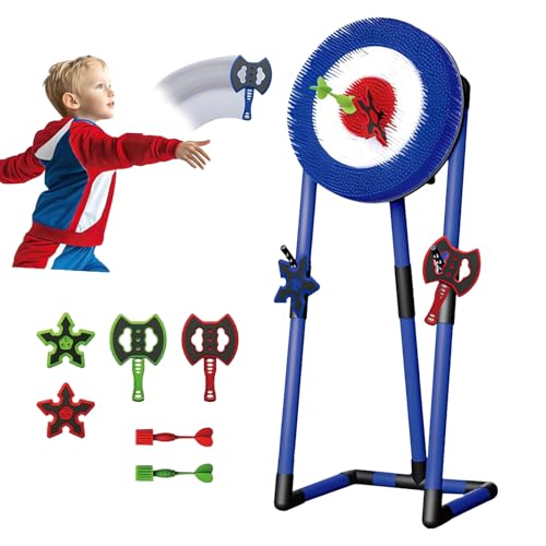 Axe Throwing Game Set, 3-in-1 Axe Throw & Lawn Dart Combo with 2 Axes, 2 Six-Star, 2 Darts,and Frame for Indoor & Outdoor Family Fun Blue-Round - color: Blue, size: Round