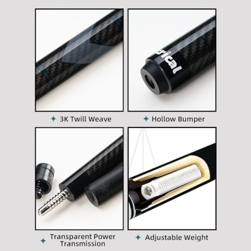 CRICAL Carbon Fiber Pool Cue Stick 58" Billiard Cue Sticks Professional Low Deflection Pool Sticks with 3/8 * 8 Pin Joint and 12.5mm Tip - color: 001-CL01
