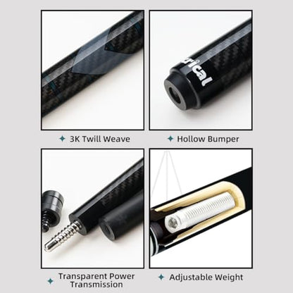 CRICAL Carbon Fiber Pool Cue Stick 58" Billiard Cue Sticks Professional Low Deflection Pool Sticks with 3/8 * 8 Pin Joint and 12.5mm Tip - color: 001-CL01