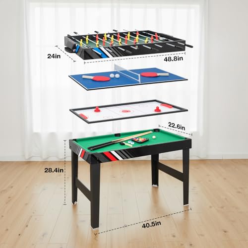 Multi Game Table 4-in-1 Combo Game Table-Foosball Table,Pool Billiards,Air Hockey & Table Tennis,Combination Table for Family Game Room, Office or Kids' Game Room