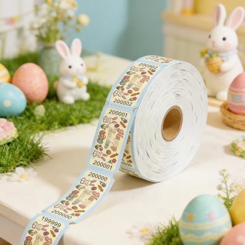 1000 Pcs Easter Raffle Tickets Roll Egg Bunny Carnival Raffle Tickets with Unique Numbered Games Door Drink Prizes Reward Happy Easter Single Tickets Roll for Events Party Favors Supplies - color: Easter Raffle Tickets-baby Bule