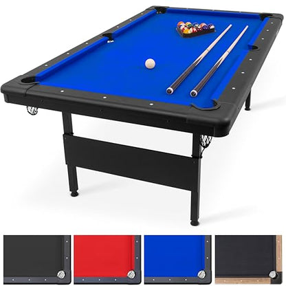 GoSports 6, 7, or 8 ft Billiards Tables - No Assembly, Choose Your Color - Portable Pool Table Includes Full Set of Balls, 2 Cue Sticks, Chalk and Felt Brush - style: 7ft Blue