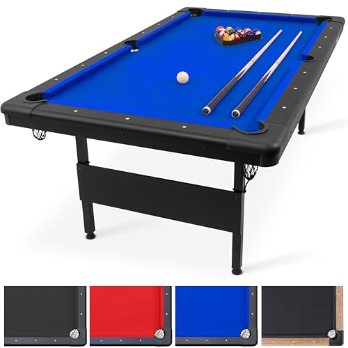 GoSports 6, 7, or 8 ft Billiards Tables - No Assembly, Choose Your Color - Portable Pool Table Includes Full Set of Balls, 2 Cue Sticks, Chalk and Felt Brush - style: 7ft Blue