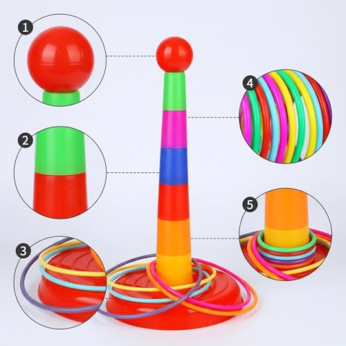 Colorful Toss Game Set 4-6, Throwing Toss Toy for Outdoor Games & Carnival Games, Birthday Party Activity, Bagged Set with 12 Rings (4 Small, 4 Medium, 4 Large)