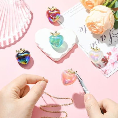 Stiesy 5 Pcs Resin 3D Heart Pendants Charms 5 Colors Rhinestone Glitter Love Heart Shape Charms Bulk for DIY Necklace Bracelet Jewelry Making - color: Heart-5pcs