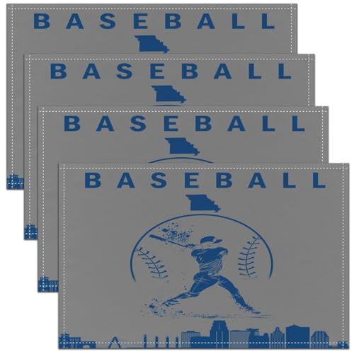 Erosebridal Baseball Placemats Set of 4 Softball Place Mat Sports Games Placement Mats Athlete City Silhouette Table Mats for Dining Table Setting, Grey Dark Blue - color: Grey Dark Blue