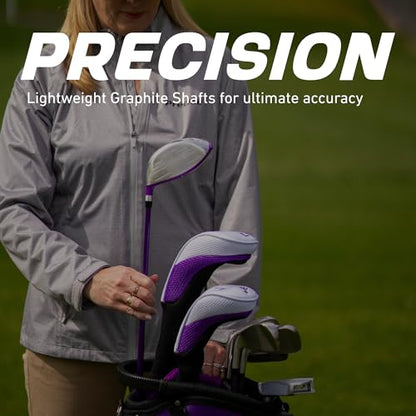 Precise M5 Women’s Golf Clubs Set – Complete Right-Handed Set with Titanium Driver, S.S. Fairway & Hybrid, 5-PW Irons, Putter, Stand Bag & Headcovers – Graphite Shafts – Purple – Petite/Standard/Tall - size: Left Hand Petite Size