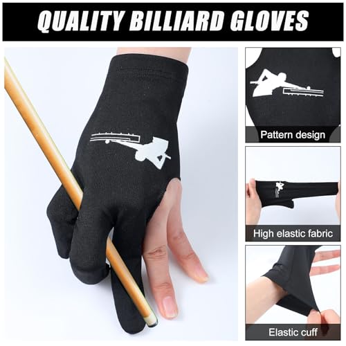 Giegxin 20 Pcs Billiard Pool Gloves Three Fingers Billiard Shooters Gloves Snooker Left and Right Hand Universal Cue Sports Accessories for Women Men - color: Red, Black, Blue