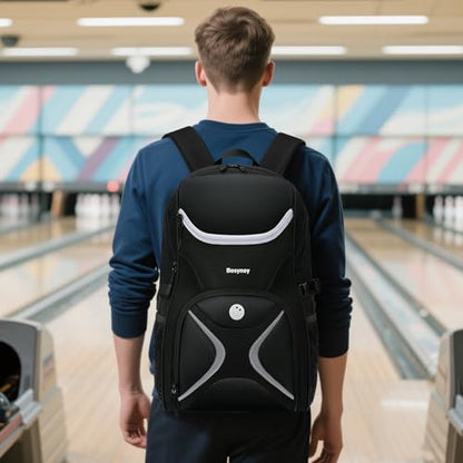 Bosynoy Bowling Ball Bag, Bowling Backpack for Single Ball with Shoe Compartment, Bowling Bag Totes Fits Shoes Up to US Mens Size 16 with Padded Holder, Black
