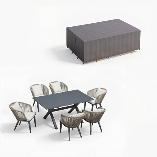 PURPLE LEAF 7 Pieces Patio Dining Set with Waterproof Furniture Cover Rectangular Table and Chairs Set for Garden Deck Aluminum Frame Backyard Kitchen Set, Cushions and Pillows Included Taupe - color: Taupe, size: 7 Pcs, style: with Furniture Cover